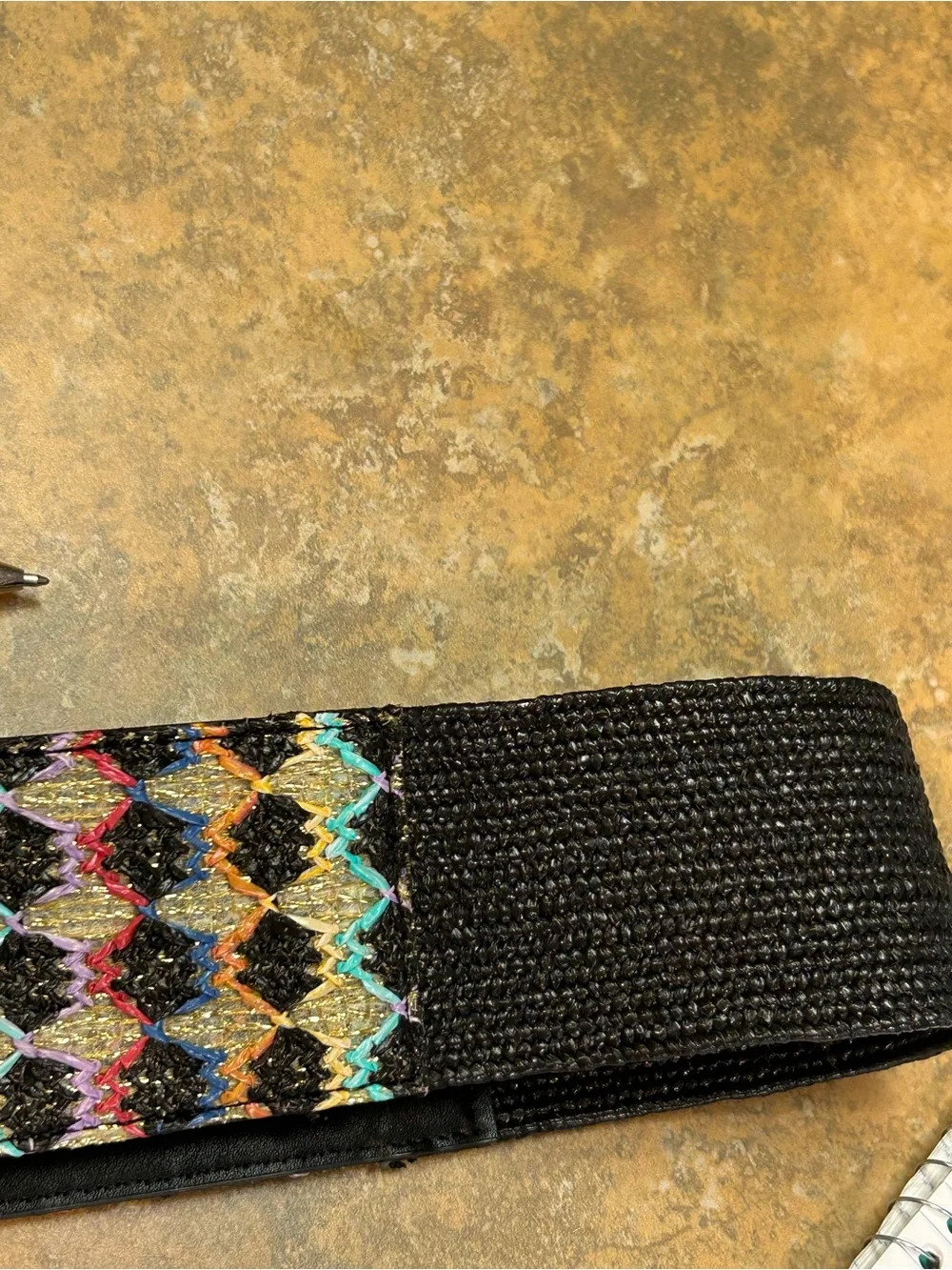 Kurt Geiger Rainbow Raffia Stretch Belt with Gold Accent